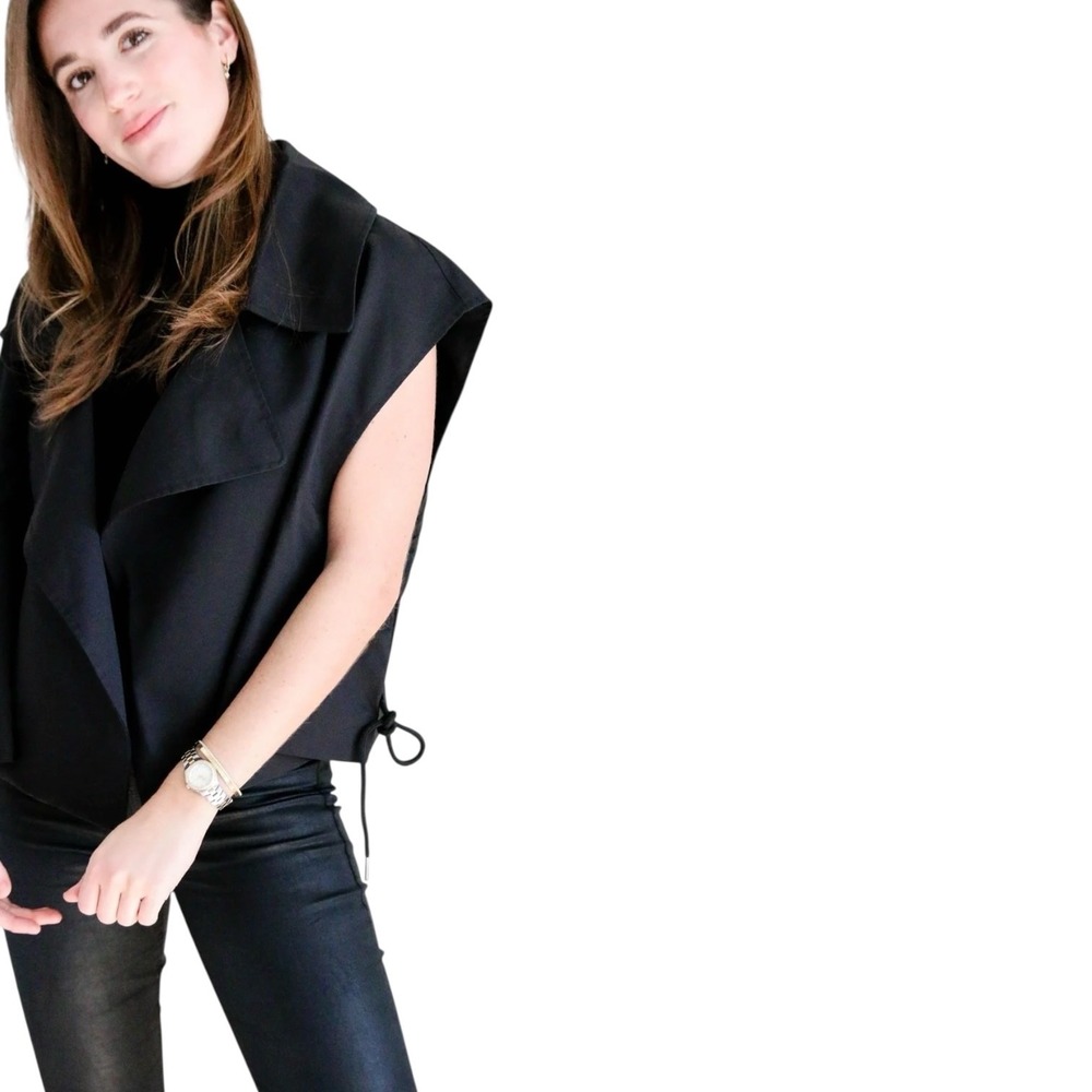 Bucket List Black Draped Waterfall Vest Cape Jacket Open Front Size‎ Small - Picture 3 of 16